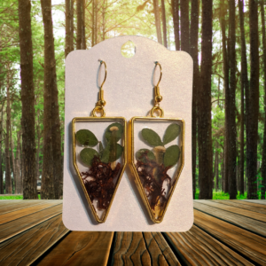 Pressed Mushroom, Moss, and Leaf Earrings