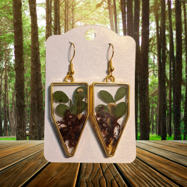 Pressed Mushroom, Moss, and Leaf Earrings